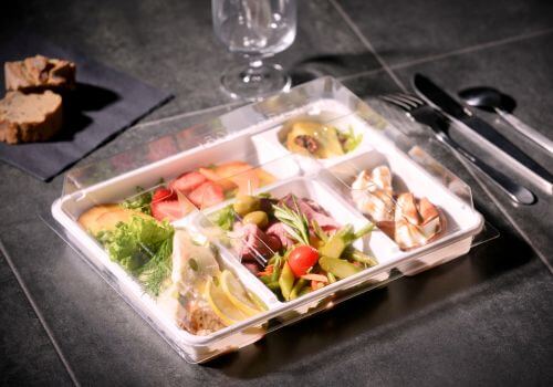 Plateau repas réutilisable avec compartiments et couvercle